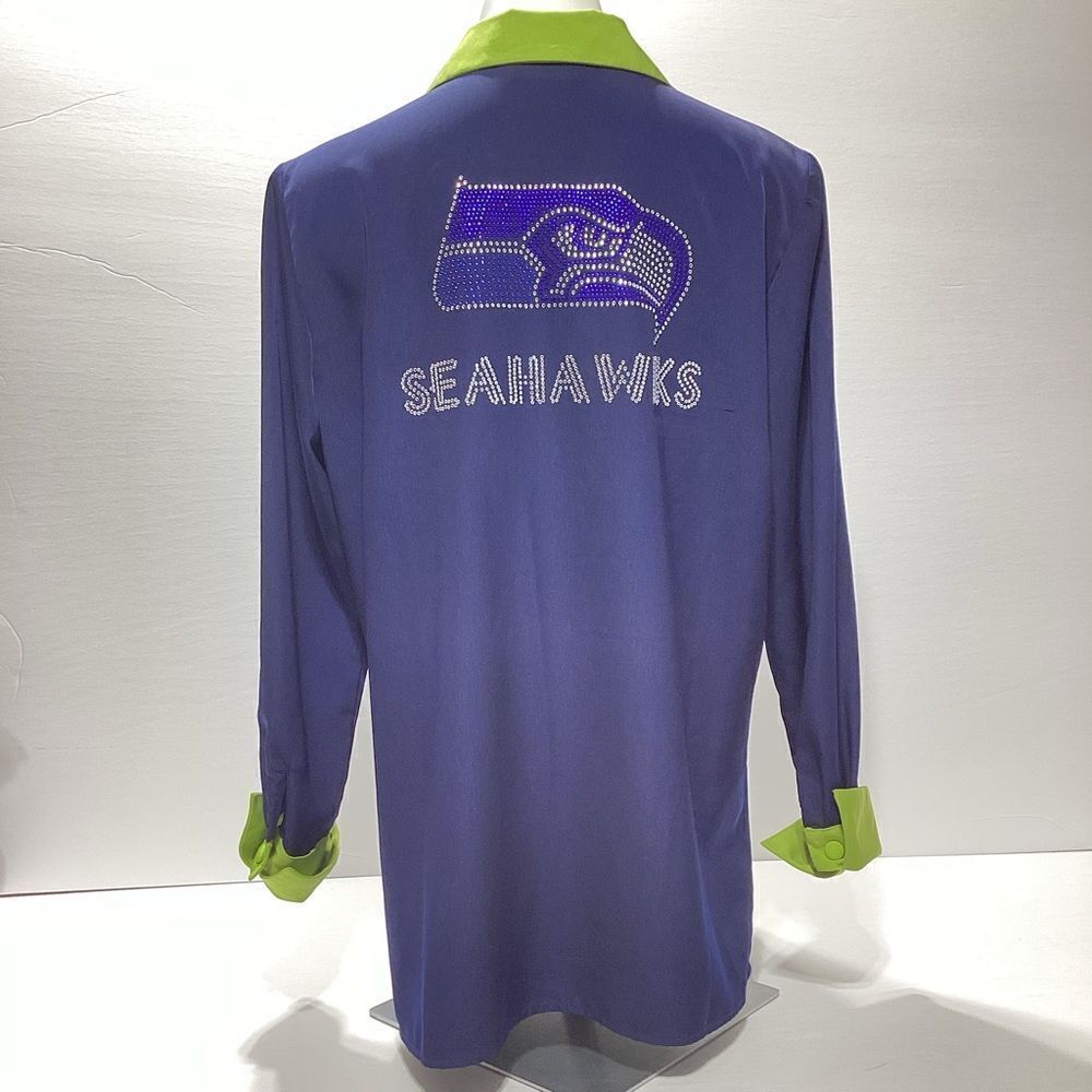 Bedazzled Seahawks Button Down Women’s Blouse